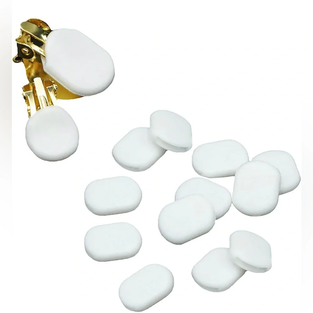 12 Pieces Earring Clip On Pads Clear and White Silicone Comfort Cushions. - Picture 2 of 5